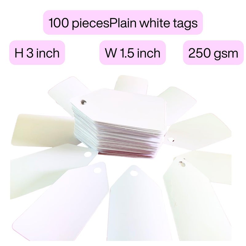 GLOBEADO White Chart Paper Price Tags, 100 Pieces, Double-Sided with Gold Ribbon (Arrow) - Image 2