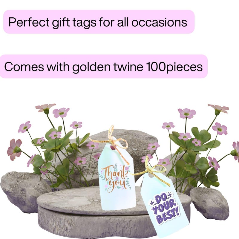 GLOBEADO White Chart Paper Price Tags, 100 Pieces, Double-Sided with Gold Ribbon (Arrow) - Image 3