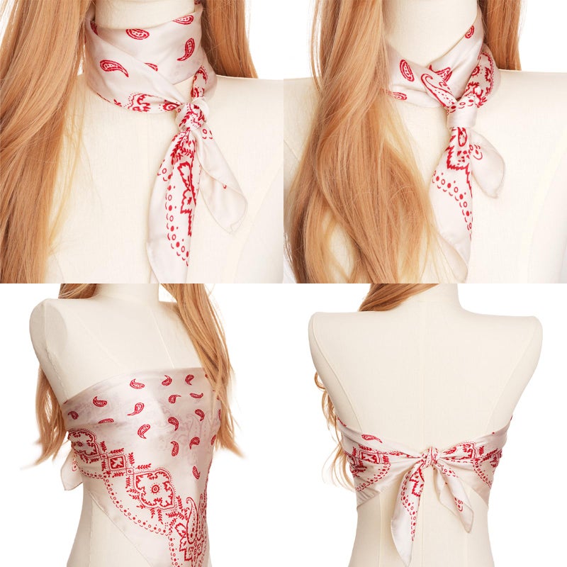 Wuliim 27.5" Fashion Satin Scarf - Super Soft Head Bandanas Silk Like, Medium Square Asthetic Handbag Scarf Versatile Neckerchief for Women (Cream-Red Houndstooth) - Image 4
