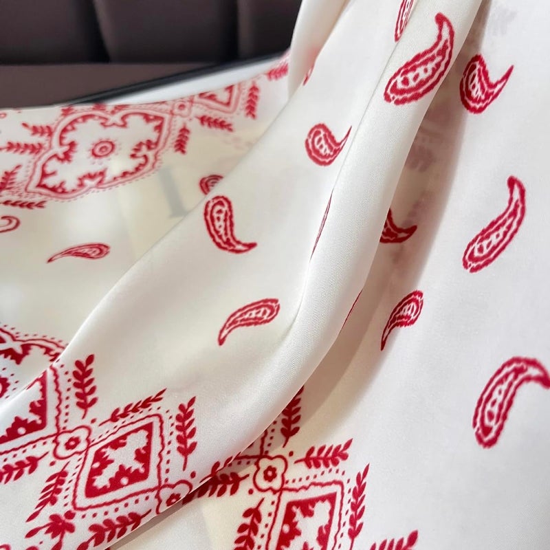 Wuliim 27.5" Fashion Satin Scarf - Super Soft Head Bandanas Silk Like, Medium Square Asthetic Handbag Scarf Versatile Neckerchief for Women (Cream-Red Houndstooth) - Image 5