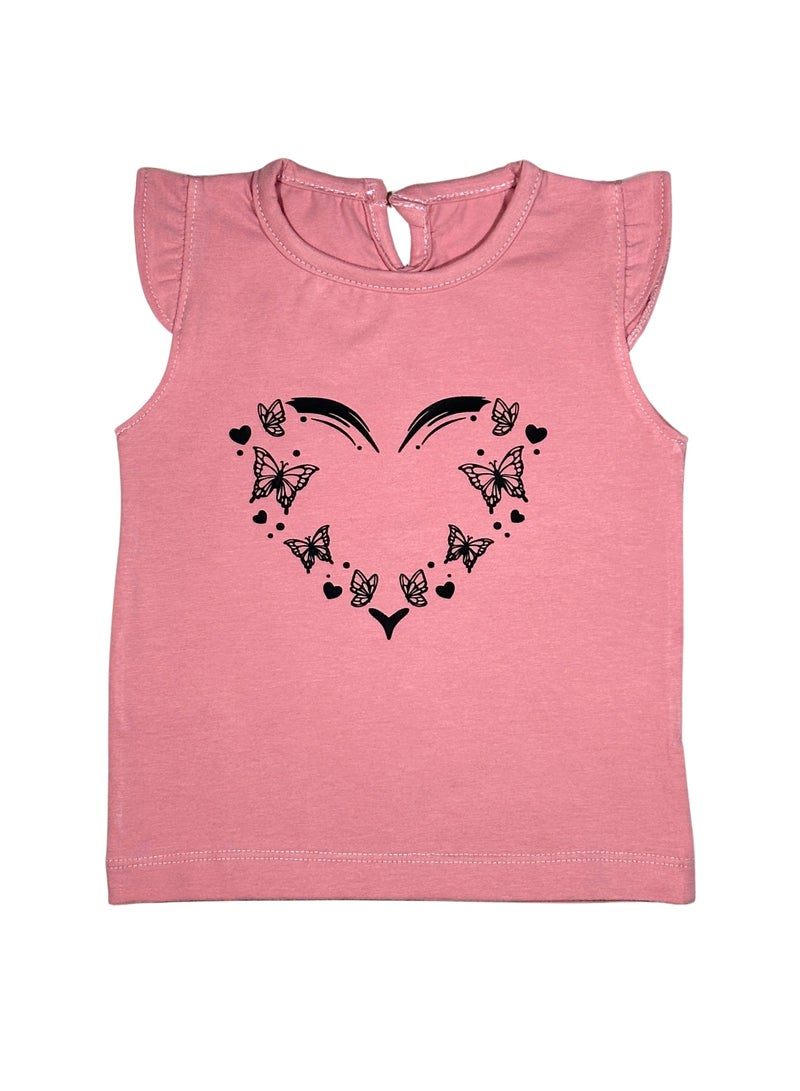 Baby Co. Butterflies Heart Girl Set (Pink T-shirt + Black Shorts) - Image 2