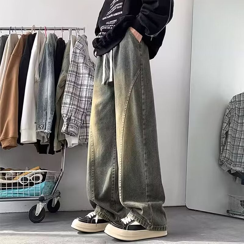 Straight Jeans Men'S Autumn American Style High Street Trendy Brand Boys Washed Old Autumn Casual Trendy Pants - Image 2