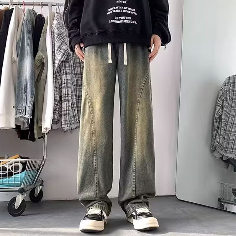 Straight Jeans Men'S Autumn American Style High Street Trendy Brand Boys Washed Old Autumn Casual Trendy Pants - Image 1