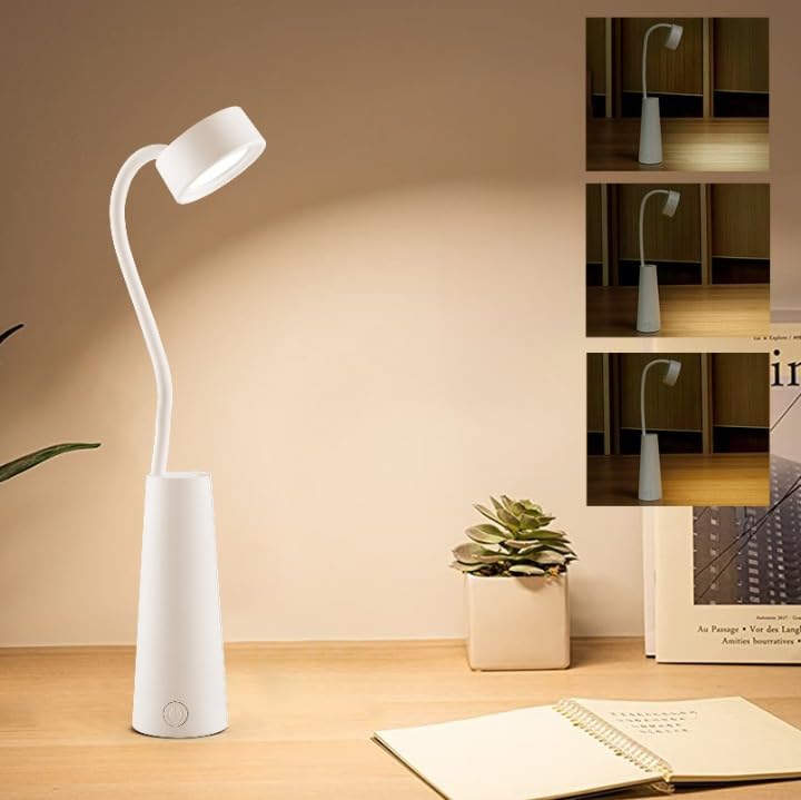 Gesto Plastic Rechargeable Led Book LightÂ–Dimmable 3 Color Temperature Portable Study Lamp For Night Reading,Detachable & Handheld Portable Desk Lamp For Working,Studying Or Looking,Study Table,White - Image 1