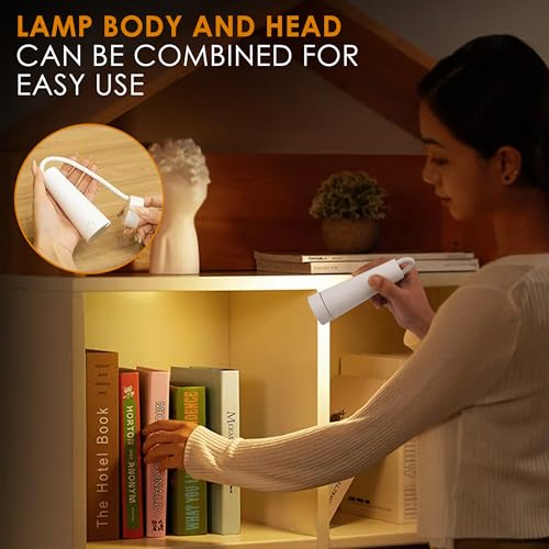 Gesto Plastic Rechargeable Led Book LightÂ–Dimmable 3 Color Temperature Portable Study Lamp For Night Reading,Detachable & Handheld Portable Desk Lamp For Working,Studying Or Looking,Study Table,White - Image 4