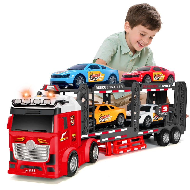 BainGesk Truck Toys Car for 3 4 5 6 8 Years Old Boys Girls Adjustable Double Decker Car Carrier Truck with Light Sound Car Hauler with Trailer Toy Large Semi Transport Toy Gifts for Toddler - Image 3