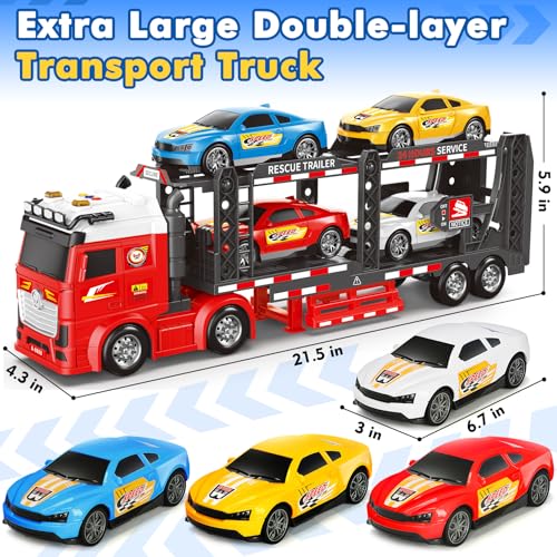 BainGesk Truck Toys Car for 3 4 5 6 8 Years Old Boys Girls Adjustable Double Decker Car Carrier Truck with Light Sound Car Hauler with Trailer Toy Large Semi Transport Toy Gifts for Toddler - Image 5