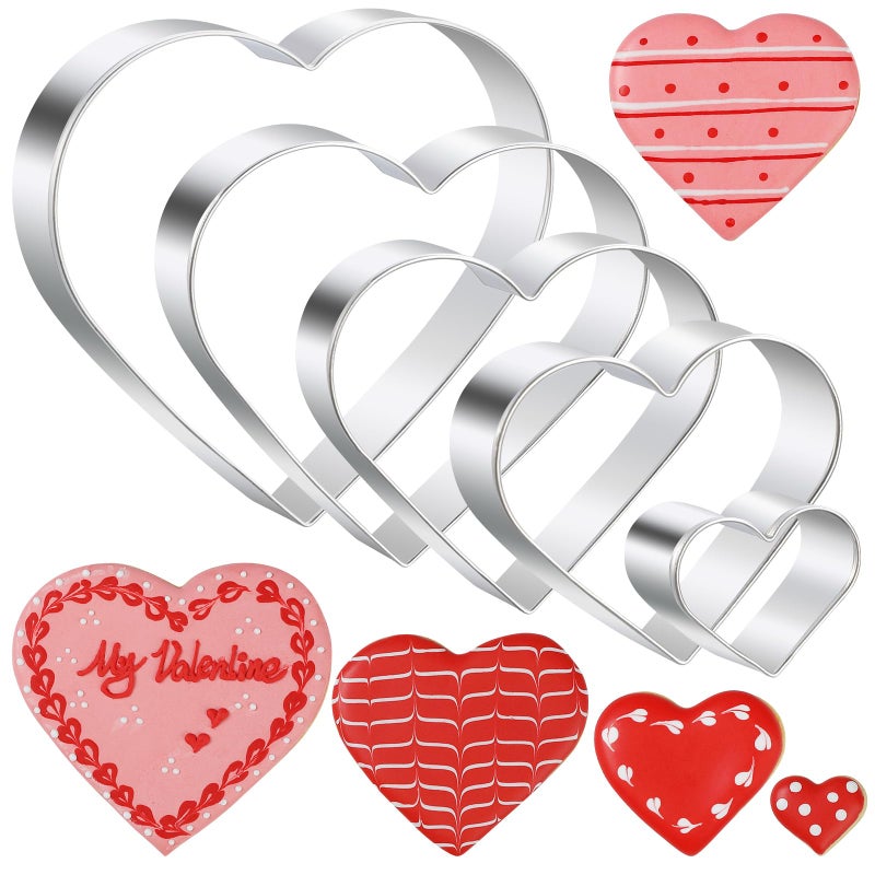 Heart Cookie Cutter Set 5 Piece 457 386 295 197 138 Love Shaped Cookies Fondant Biscuit Molds for Valentines Day Holiday Birthday Party Stainless Steel