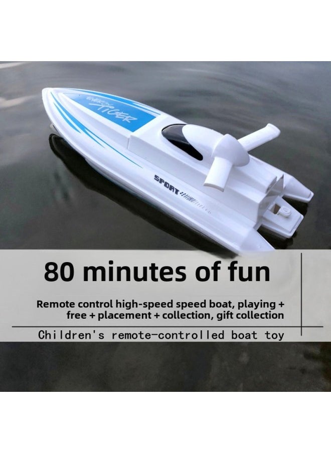 Remote Control Boat High Speed Speedboat Water Yacht Electric Small Ship Model Can Be Launched Wireless Children Boys Play King-Color:Blue Upgraded Version★-Specification:Playable [total Three Batteries For About 90 Minutes]★  - Image 2