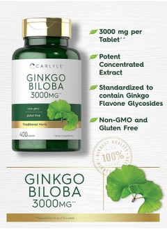 CARLYLE Ginkgo Biloba 3000mg | 400 Tablets  - Image 3