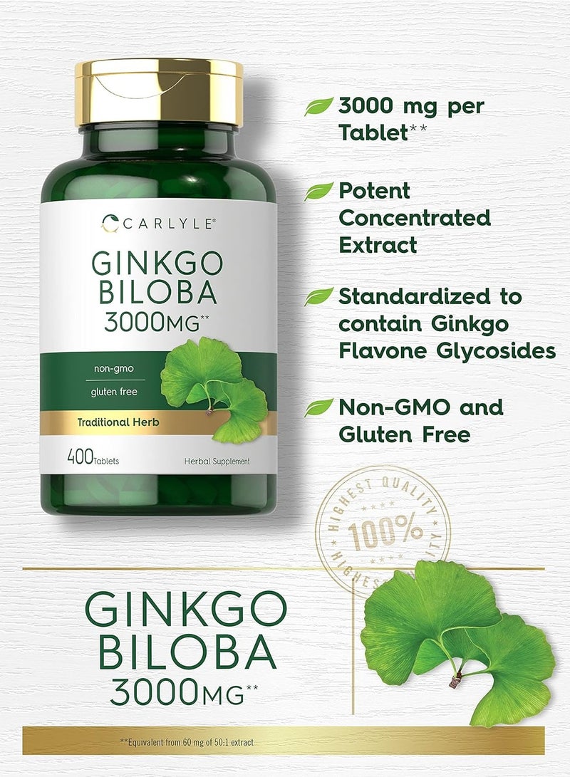 Carlyle الجنكة بيلوبا 3000 مجم | 400 حبة | غير معدّل وراثيًا، وخالي من الغلوتين - Image 3