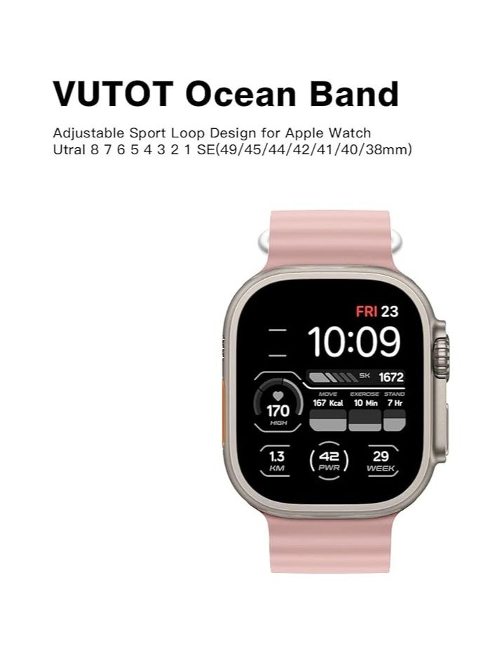ten.tech - Ten Tech Silicone Band for Apple Watch Ultra/Ultra 2 49mm 45mm 44mm 42mm, Waterproof Soft Silicone Sports Band for iWatch Ultra SE 8/7/6/5/4/3/2/1, Pink - Image 1