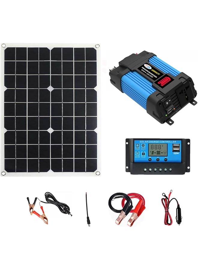 promass Modified Sine Wave Inverter 300W Power Inverter to AC 220V Car Charger Converter with 18W Solar Panel and 30A Solar Charge Controller Suitable for MobilesPhonesComputersLaptop