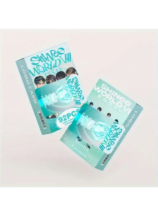 92 قطعة من بطاقات الصور الفنية الجماعية SHINee LOMO World للفنانين مجموعة قابلة للجمع تصميم أزرق مخضر وأبيض تذكارات كي بوب - Image 1