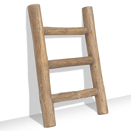 FUIN Fully Assembled Wooden Tea Towel Ladder Mini Ladder Towel Rack Display Hanger Small Rustic Farmhouse Tea Towel Stand Holder for Country Bathroom Decor Brown