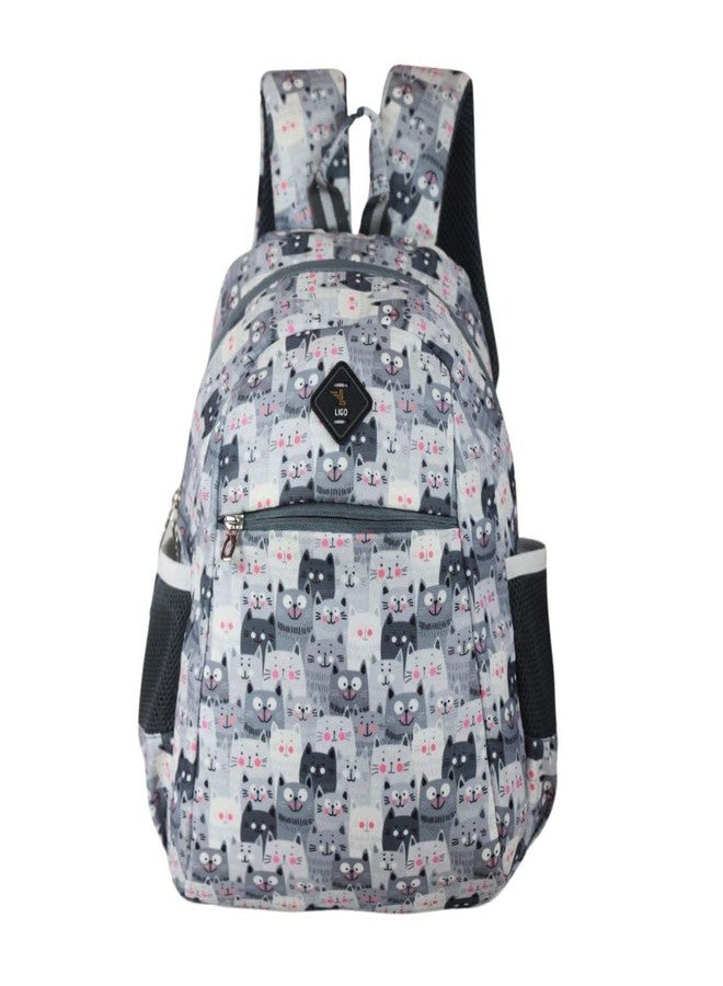 Ligo 14 Inch Catseye Kids Picnic Printed Bag 13 Liters | Kids School Bag For Boys (Grey) - Image 1