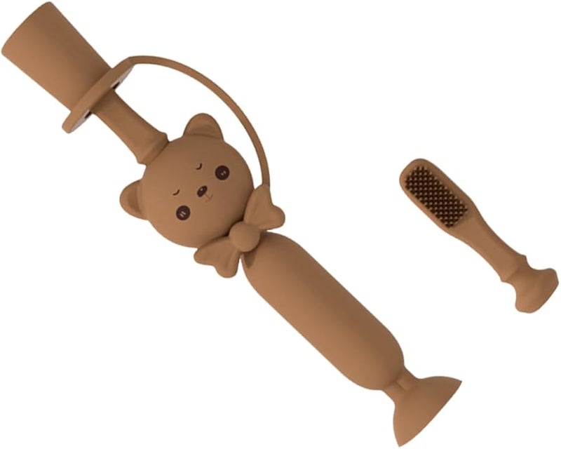 فرشاة أسنان سيليكون للأطفال على شكل دب كرتوني للعناية بالفم للأطفال الصغار بشعيرات ناعمة لون عشوائي - Image 2