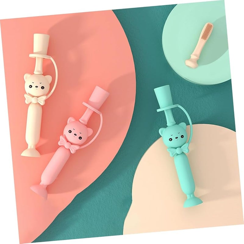 فرشاة أسنان سيليكون للأطفال على شكل دب كرتوني للعناية بالفم للأطفال الصغار بشعيرات ناعمة لون عشوائي - Image 3