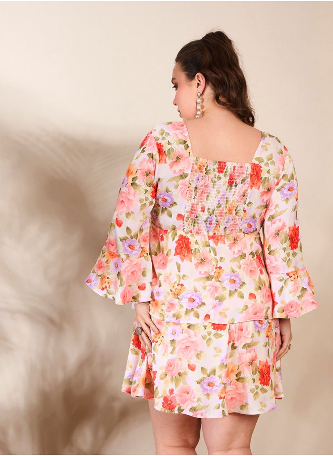 SASSAFRAS Plus Size Floral Print Tiered Short Dress  - Image 5