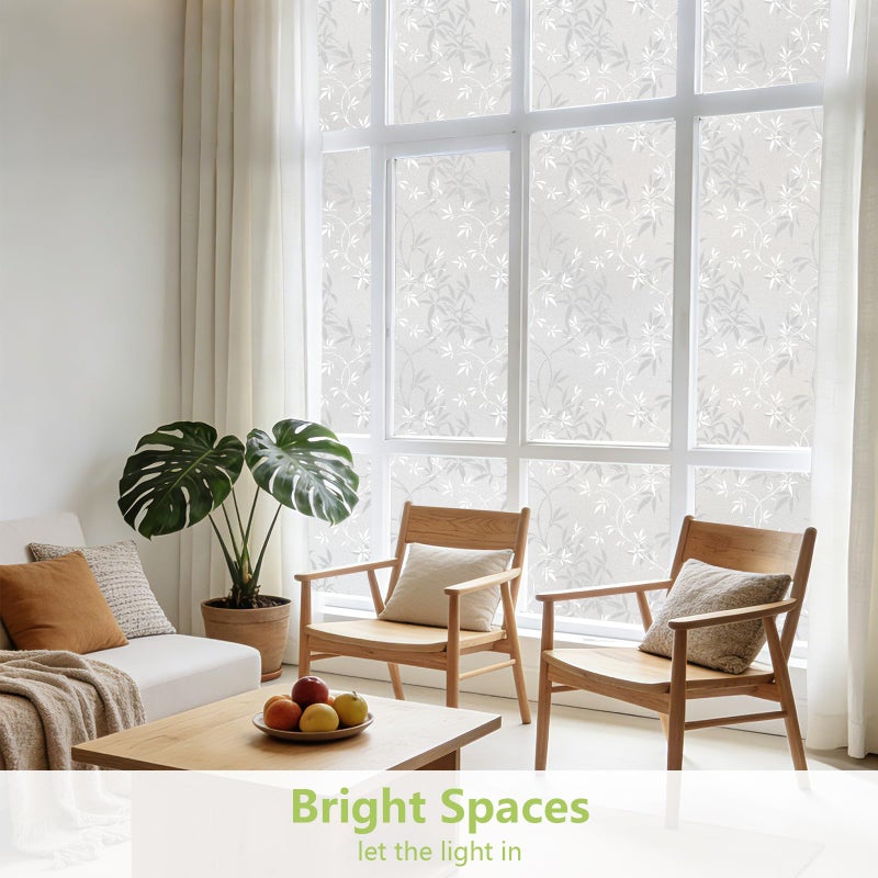 Lemon Cloud Window Privacy Film, Frosted Glass Window Film Static Cling, Bamboo Decorative Frosting Opaque Coverings, Day and Night Privacy Removable Sun Heat Blocking for Home Office, 17.5" x 78.7" - Image 2