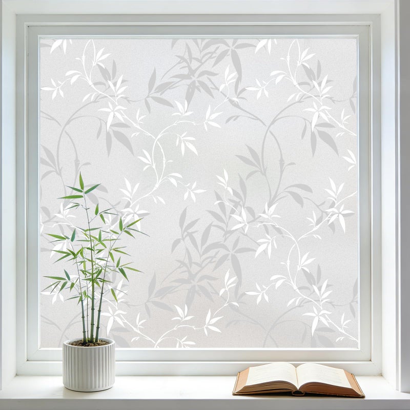Lemon Cloud Window Privacy Film, Frosted Glass Window Film Static Cling, Bamboo Decorative Frosting Opaque Coverings, Day and Night Privacy Removable Sun Heat Blocking for Home Office, 17.5" x 78.7" - Image 1
