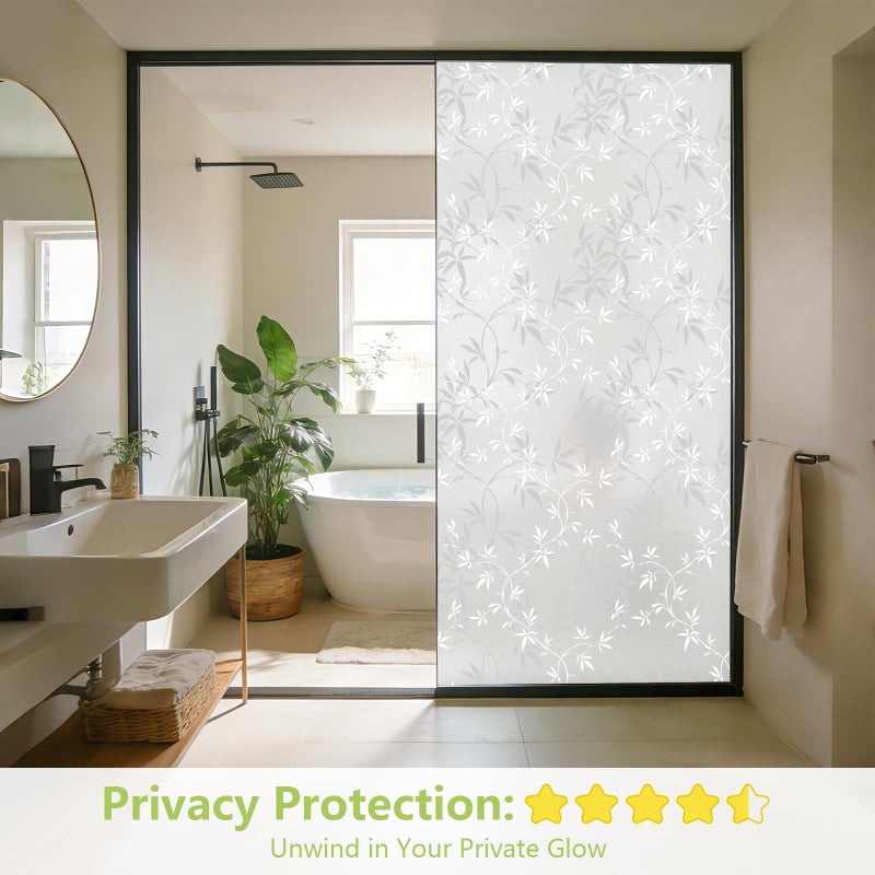 Lemon Cloud Window Privacy Film, Frosted Glass Window Film Static Cling, Bamboo Decorative Frosting Opaque Coverings, Day and Night Privacy Removable Sun Heat Blocking for Home Office, 17.5" x 78.7" - Image 4
