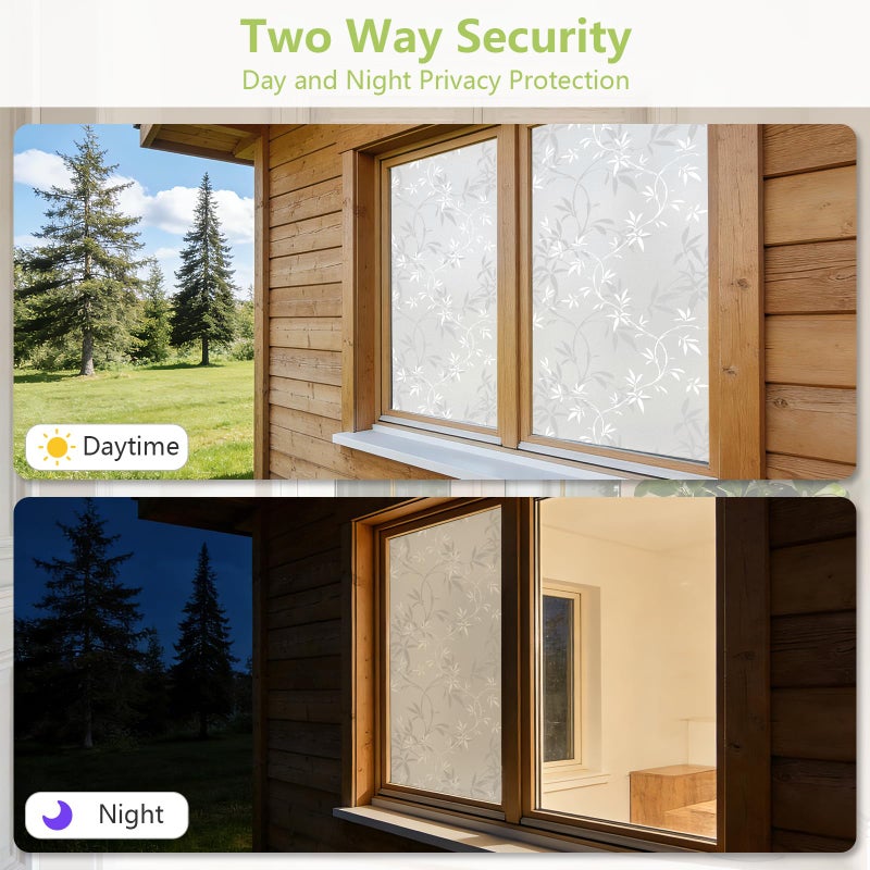 Lemon Cloud Window Privacy Film, Frosted Glass Window Film Static Cling, Bamboo Decorative Frosting Opaque Coverings, Day and Night Privacy Removable Sun Heat Blocking for Home Office, 17.5" x 78.7" - Image 5