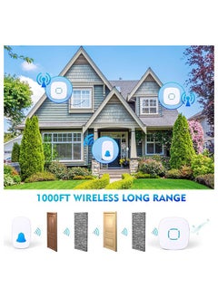 SKY-TOUCH جرس باب لاسلكي مقاوم للماء مجموعة جرس باب لاسلكي مع 36 جرس وحجم قابل للتعديل مع صوت وإضاءة LED جرس المنزل (1 جهاز استقبال و1 زر ضغط)  - Image 2