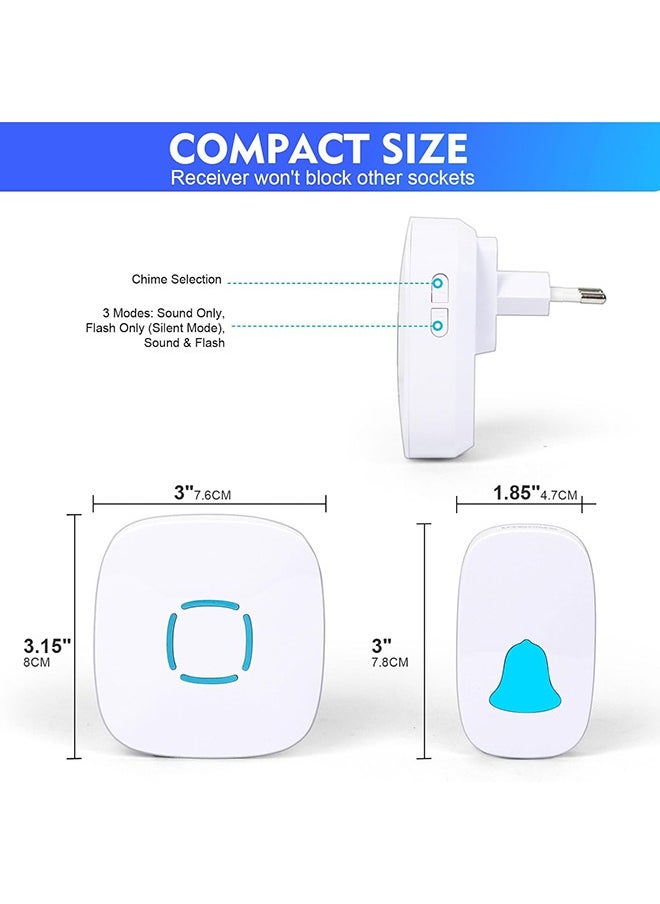 SKY-TOUCH - Wireless Doorbell Waterproof Wireless Doorbell Kit With 36 Bells And Adjustable Volume With Sound And Led Home Door Bell Chime (1 Receiver And 1 Pressure Button) - Image 1