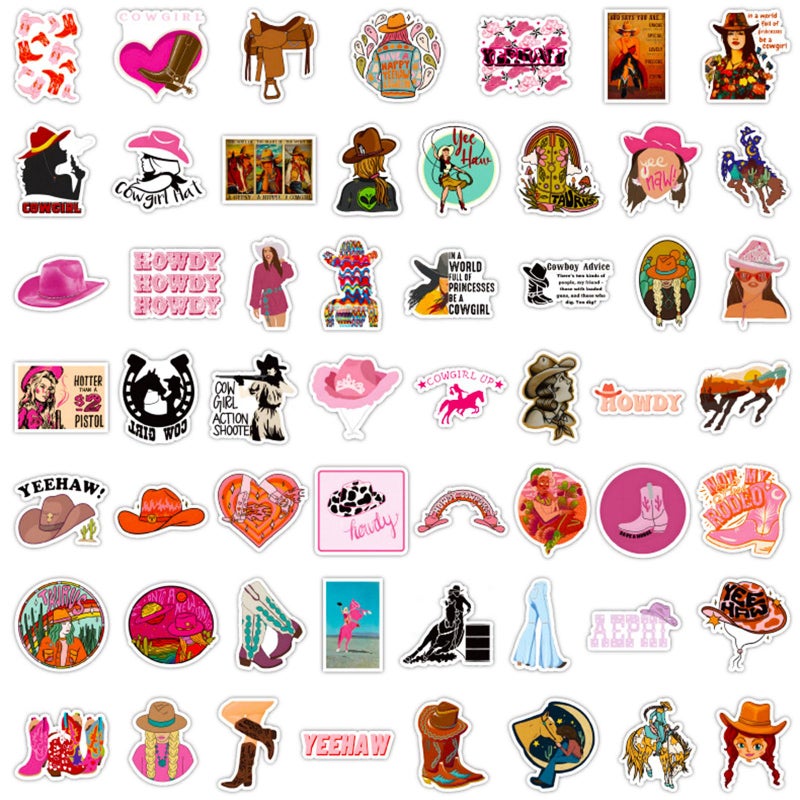 DothRayan 100 PCS Cowgirl Stickers, Pink Cowgirl Hat Western Girls Boots Sticker Pack for Water Bottles Laptops, Cowgirl Decal Gifts for Adults, Teens, Kids, Boys and Girls - Image 2