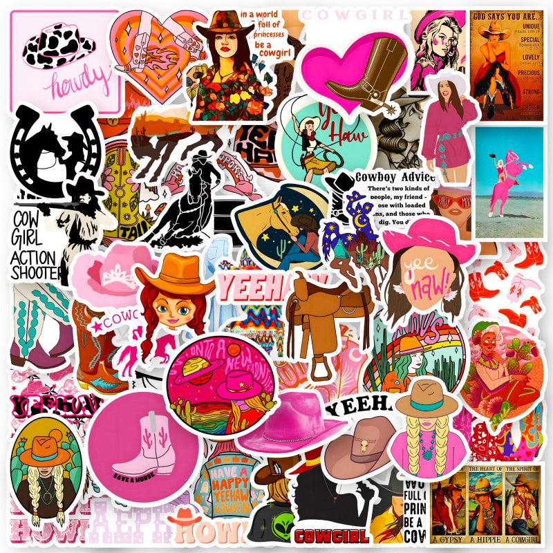 DothRayan 100 PCS Cowgirl Stickers, Pink Cowgirl Hat Western Girls Boots Sticker Pack for Water Bottles Laptops, Cowgirl Decal Gifts for Adults, Teens, Kids, Boys and Girls - Image 1