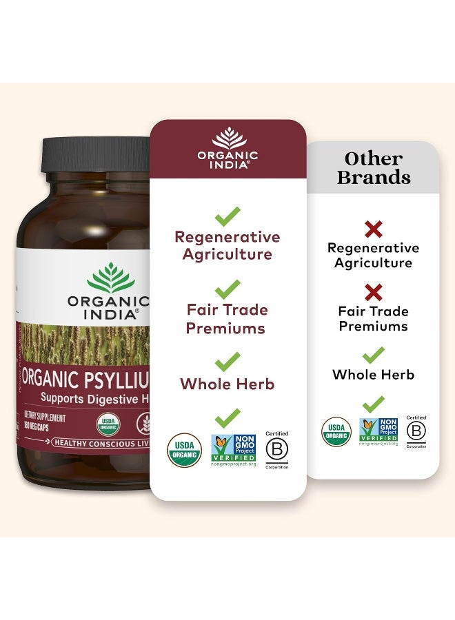 Organic India ألياف السيليوم النباتية - ألياف بروبيوتيك تدعم 90 كبسولة نباتية - Image 3