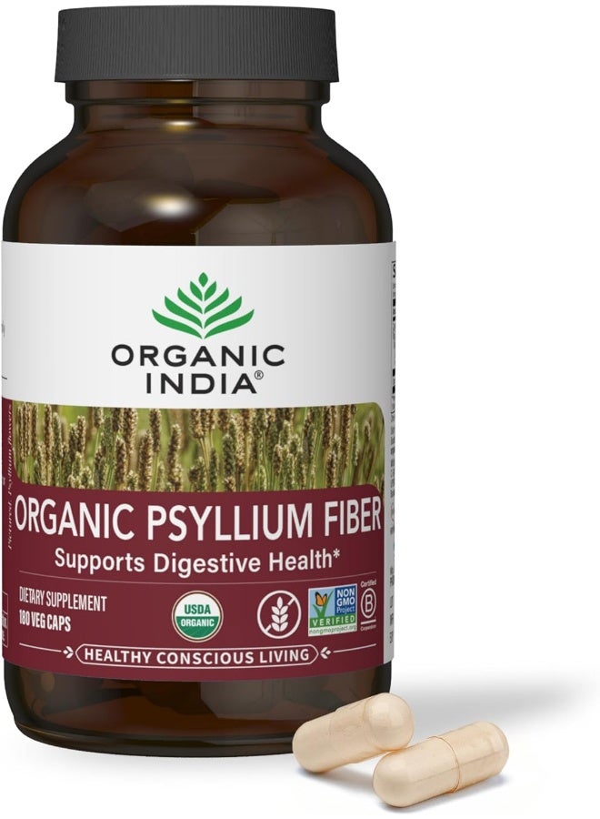 Organic India ألياف السيليوم النباتية - ألياف بروبيوتيك تدعم 90 كبسولة نباتية - Image 1