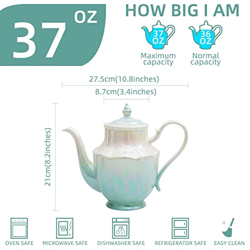 Agyiuns tea pot ceramic, Porcelain teapot with lid, 38.8 Oz for Tea, Milk, Coffee, Flower tea(Blue) - Image 2