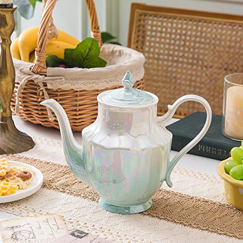 Agyiuns tea pot ceramic, Porcelain teapot with lid, 38.8 Oz for Tea, Milk, Coffee, Flower tea(Blue) - Image 3