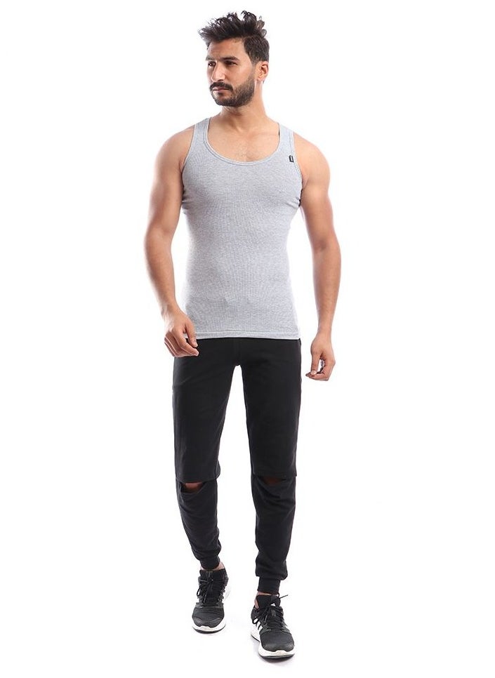كوتونيل Cottonil فانله داخليه قطونيل رجالي مضلعه-رصاصى  - Image 1