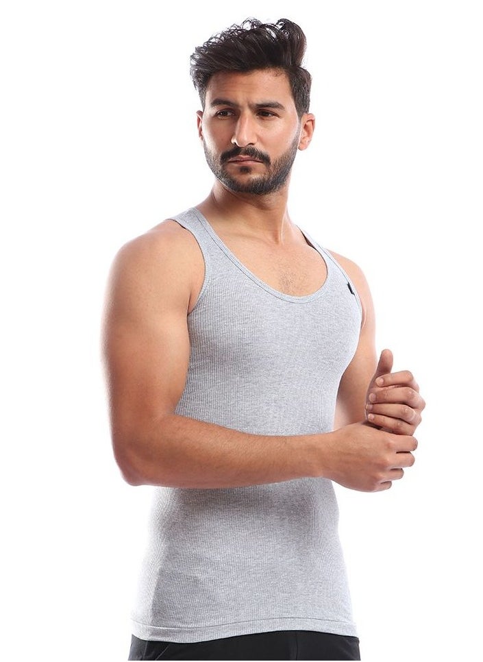 كوتونيل Cottonil فانله داخليه قطونيل رجالي مضلعه-رصاصى  - Image 2