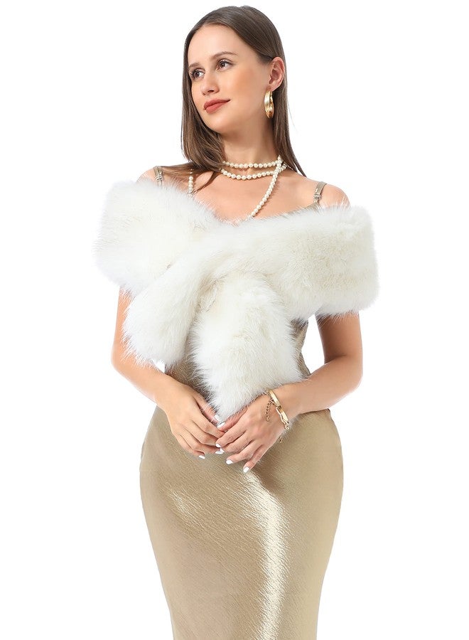 LA CARRIE Women's Faux Fur Collar Scarf Wrap Shawl Cold Winter Warmer(White,XL) - Image 2