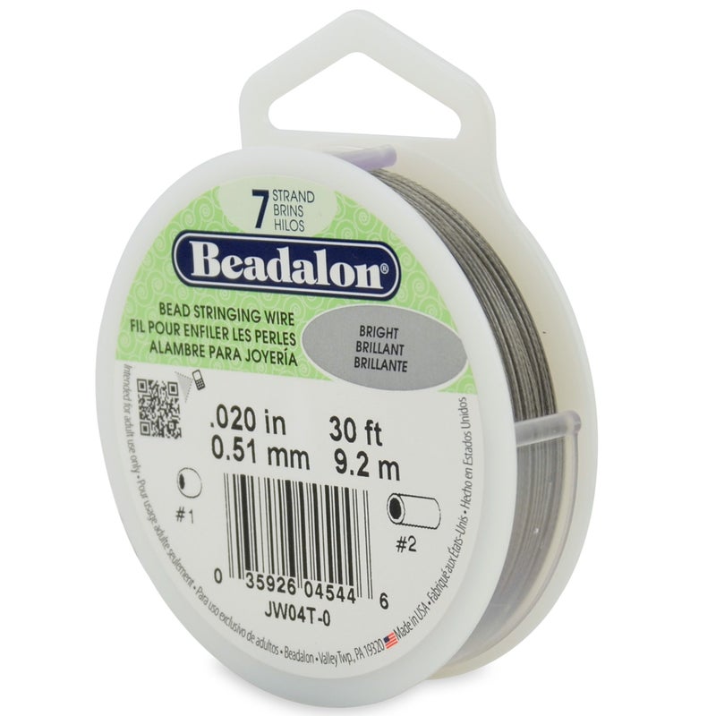 Beadalon 7 Strand Stainless Steel Bead Stringing Wire 0020 in 051 mm Bright 30 ft 92 m