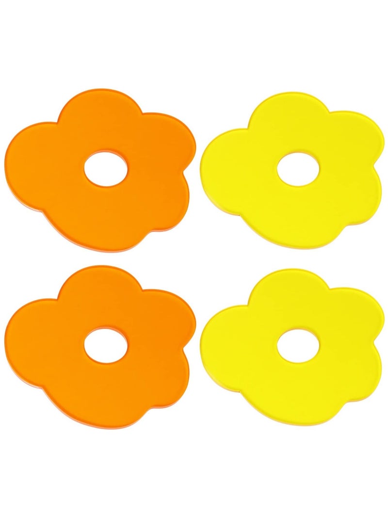 Captaintech 4 Pcs Acrylic Coasters, Colorful Flower-Shaped Coaster, Heat Resistant Anti Slip Drink Coaster for Coffee Cup, Tea Cup, Water Cup, Table Coaster for Bar/Kitchen/Home/Cafe (Yellow, Orange) - Image 1