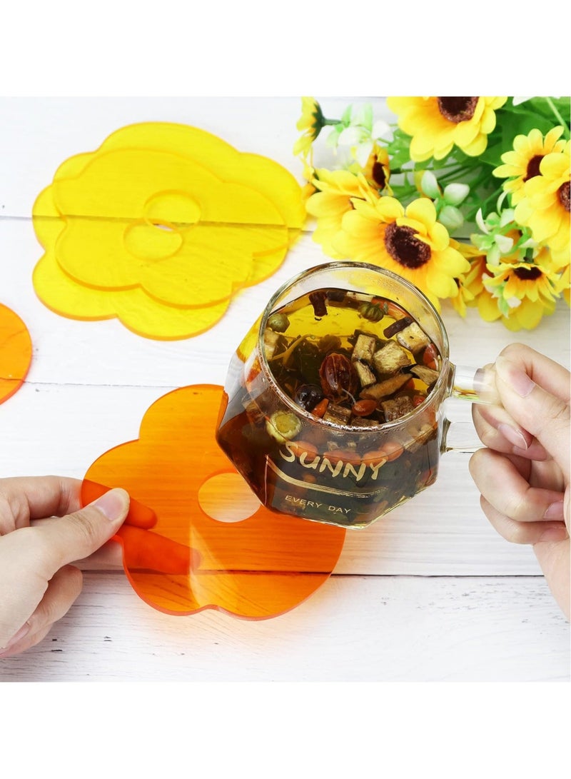Captaintech 4 Pcs Acrylic Coasters, Colorful Flower-Shaped Coaster, Heat Resistant Anti Slip Drink Coaster for Coffee Cup, Tea Cup, Water Cup, Table Coaster for Bar/Kitchen/Home/Cafe (Yellow, Orange) - Image 3