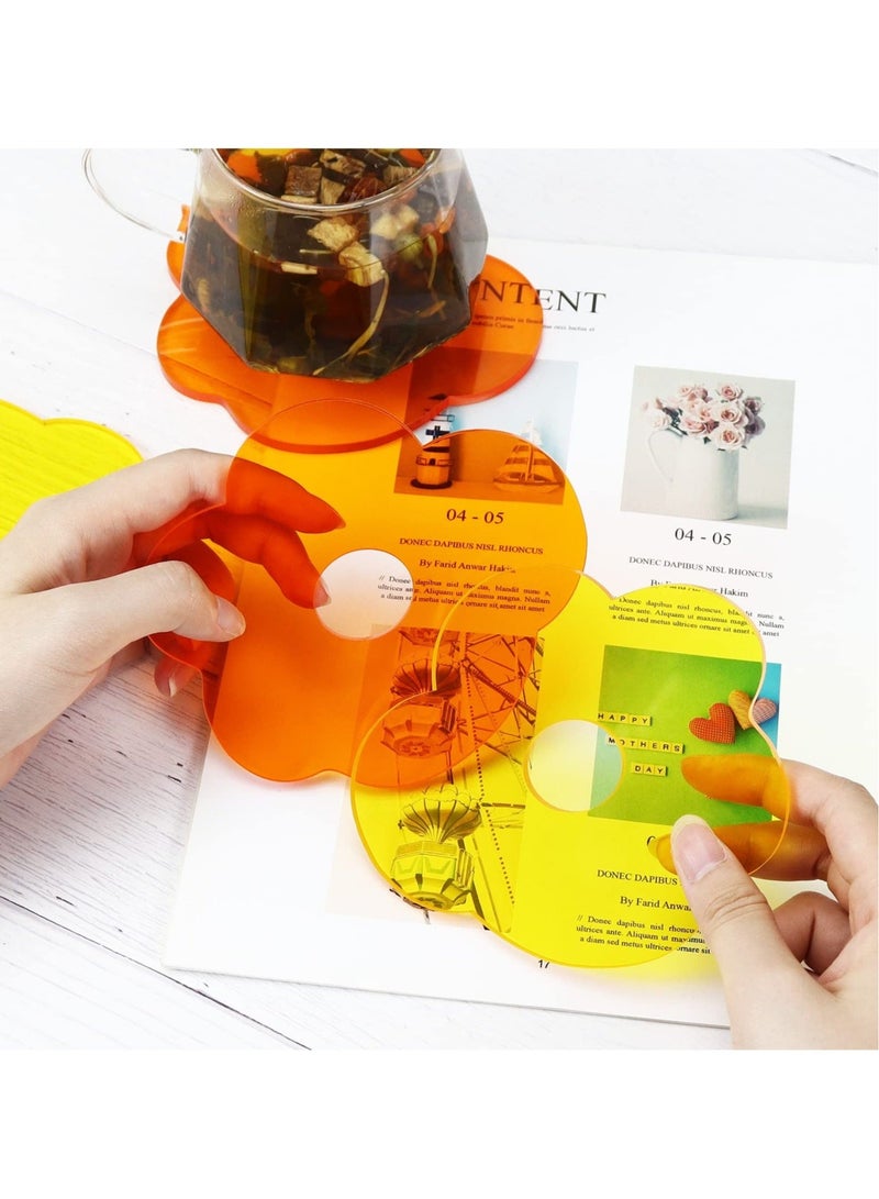 Captaintech 4 Pcs Acrylic Coasters, Colorful Flower-Shaped Coaster, Heat Resistant Anti Slip Drink Coaster for Coffee Cup, Tea Cup, Water Cup, Table Coaster for Bar/Kitchen/Home/Cafe (Yellow, Orange) - Image 4
