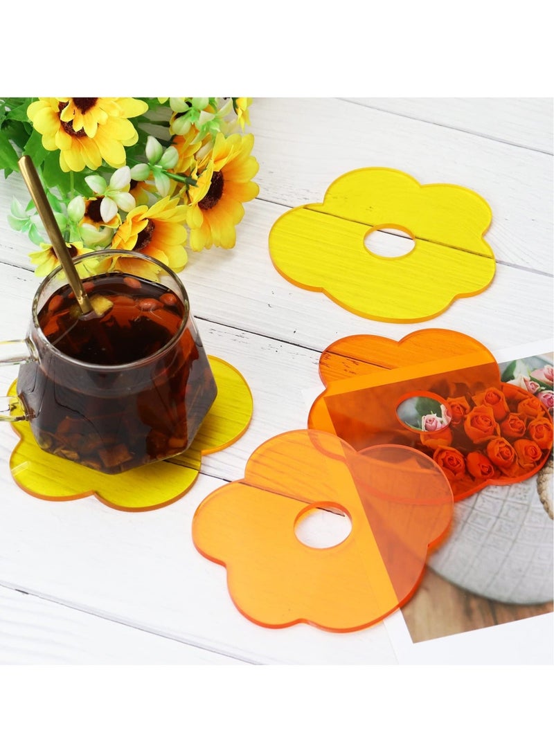 Captaintech 4 Pcs Acrylic Coasters, Colorful Flower-Shaped Coaster, Heat Resistant Anti Slip Drink Coaster for Coffee Cup, Tea Cup, Water Cup, Table Coaster for Bar/Kitchen/Home/Cafe (Yellow, Orange) - Image 5