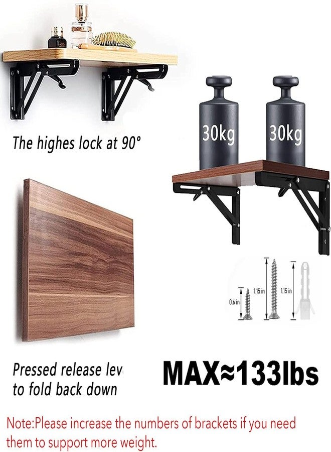 Hexwell Folding Shelf Bracket 20cm Heavy Duty Metal Wall-Mounted Collapsible Shelf Bracket Space-Saving - Black (20cm) - Image 3