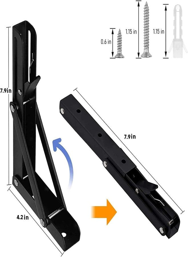 Hexwell Folding Shelf Bracket 20cm Heavy Duty Metal Wall-Mounted Collapsible Shelf Bracket Space-Saving - Black (20cm) - Image 2