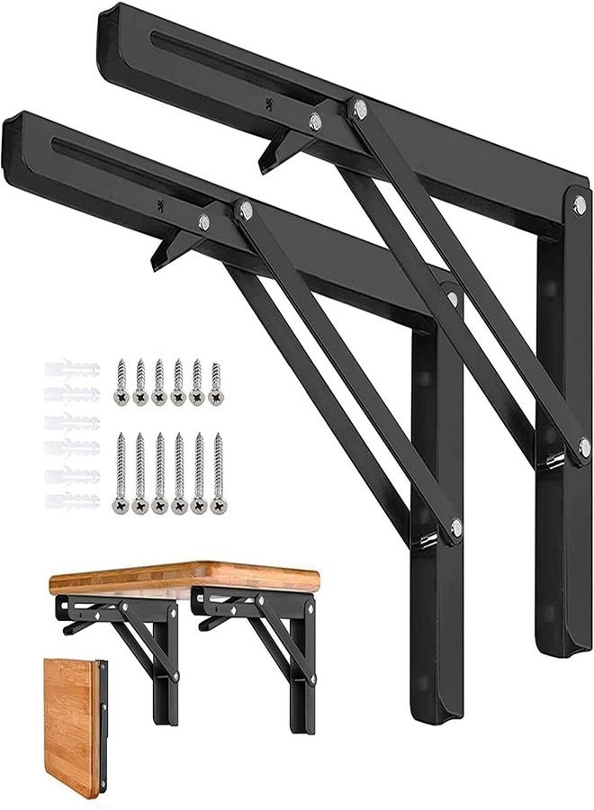 Hexwell Folding Shelf Bracket 20cm Heavy Duty Metal Wall-Mounted Collapsible Shelf Bracket Space-Saving - Black (20cm) - Image 1