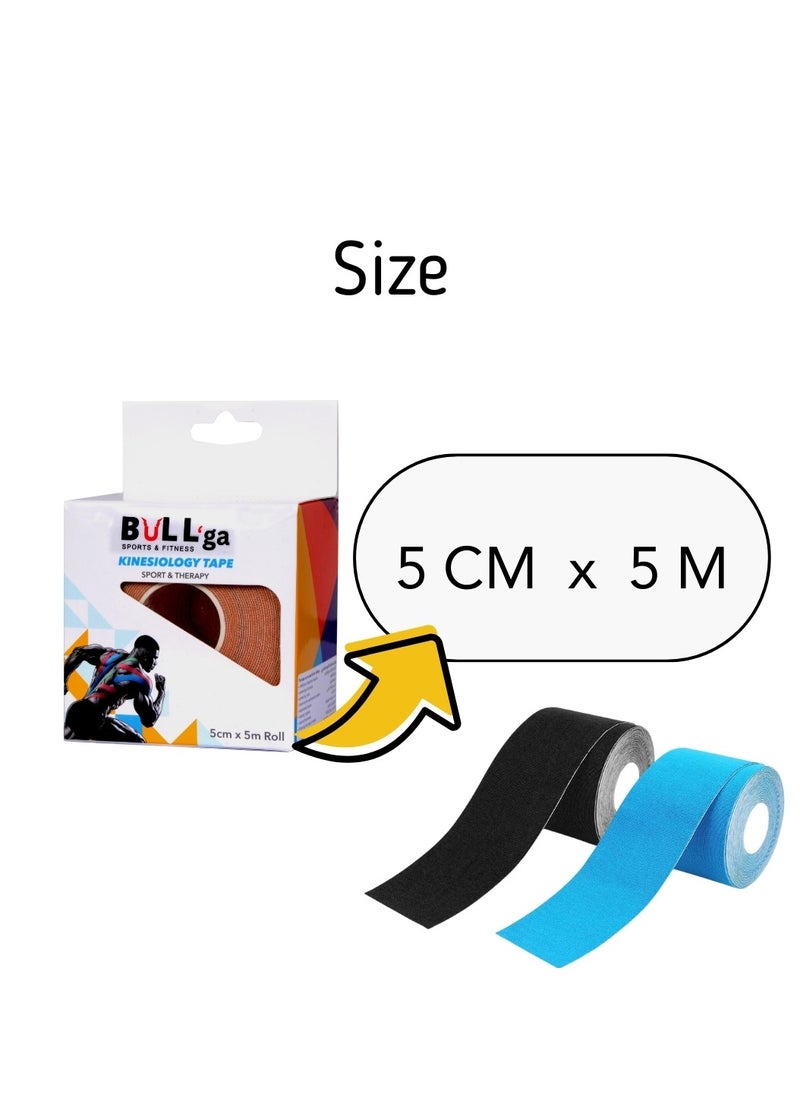bullga Bullga Kinesio Kinesiology Tape is Sweat and Water Resistant with Strong Adhesion - Reduces Muscle Pain, Relieves Arthritis, Promotes Blood Flow - 5cm x 5m  - Image 2