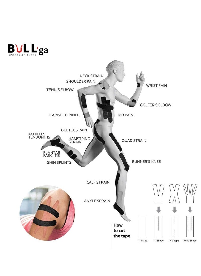 bullga Bullga Kinesio Kinesiology Tape is Sweat and Water Resistant with Strong Adhesion - Reduces Muscle Pain, Relieves Arthritis, Promotes Blood Flow - 5cm x 5m  - Image 4