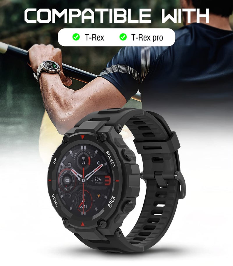 MoKo Watch Band Compatible with Amazfit T-Rex/T-Rex Pro Smartwatch, Soft Silicone Replacement Sport Strap Breathable Wristband with Screwdrivers, Black - Image 2