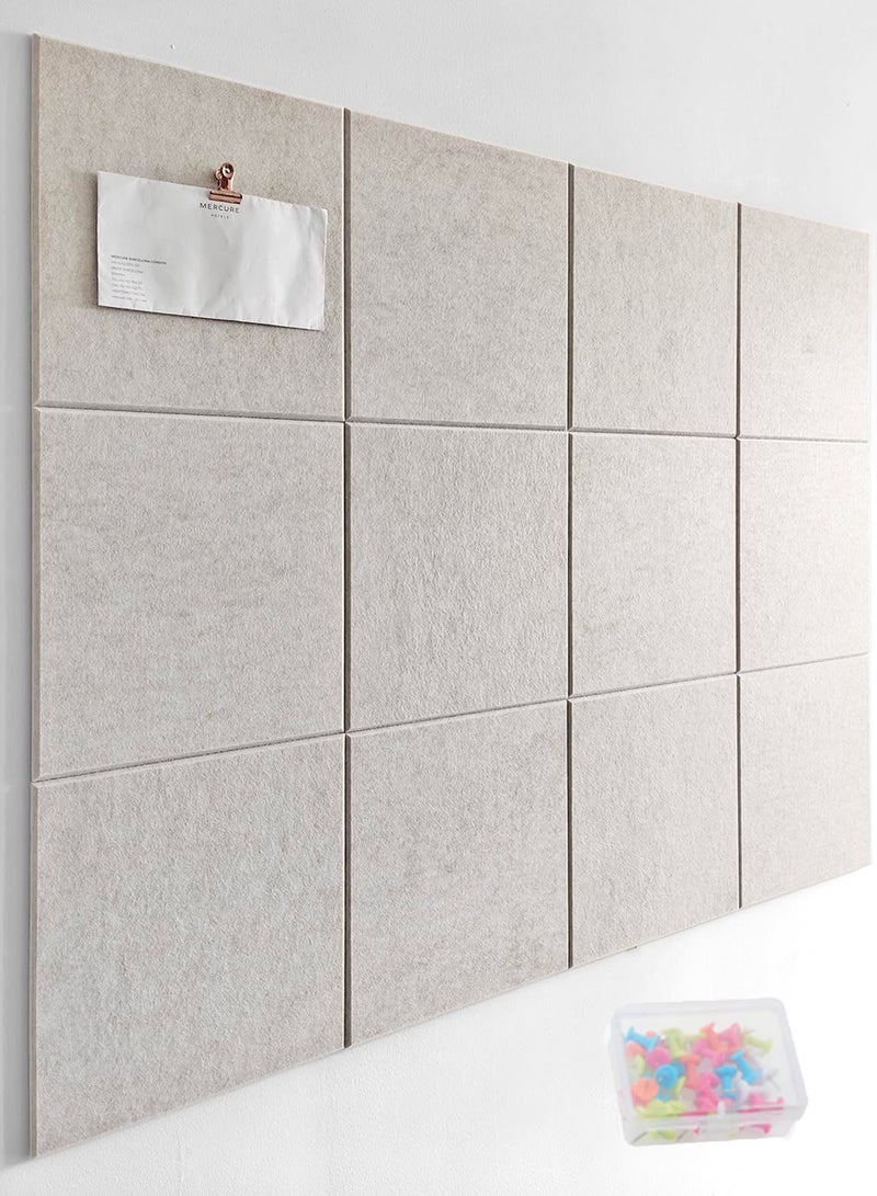 Dominy Large Notice Board, 12 Pack of 30×30cm Felt Wall Tiles with Safe Removable Adhesive Labels and Box of Thumbtacks, Corkboard Alternative, Office Wall Tackboard (Light Khaki)  - Image 1